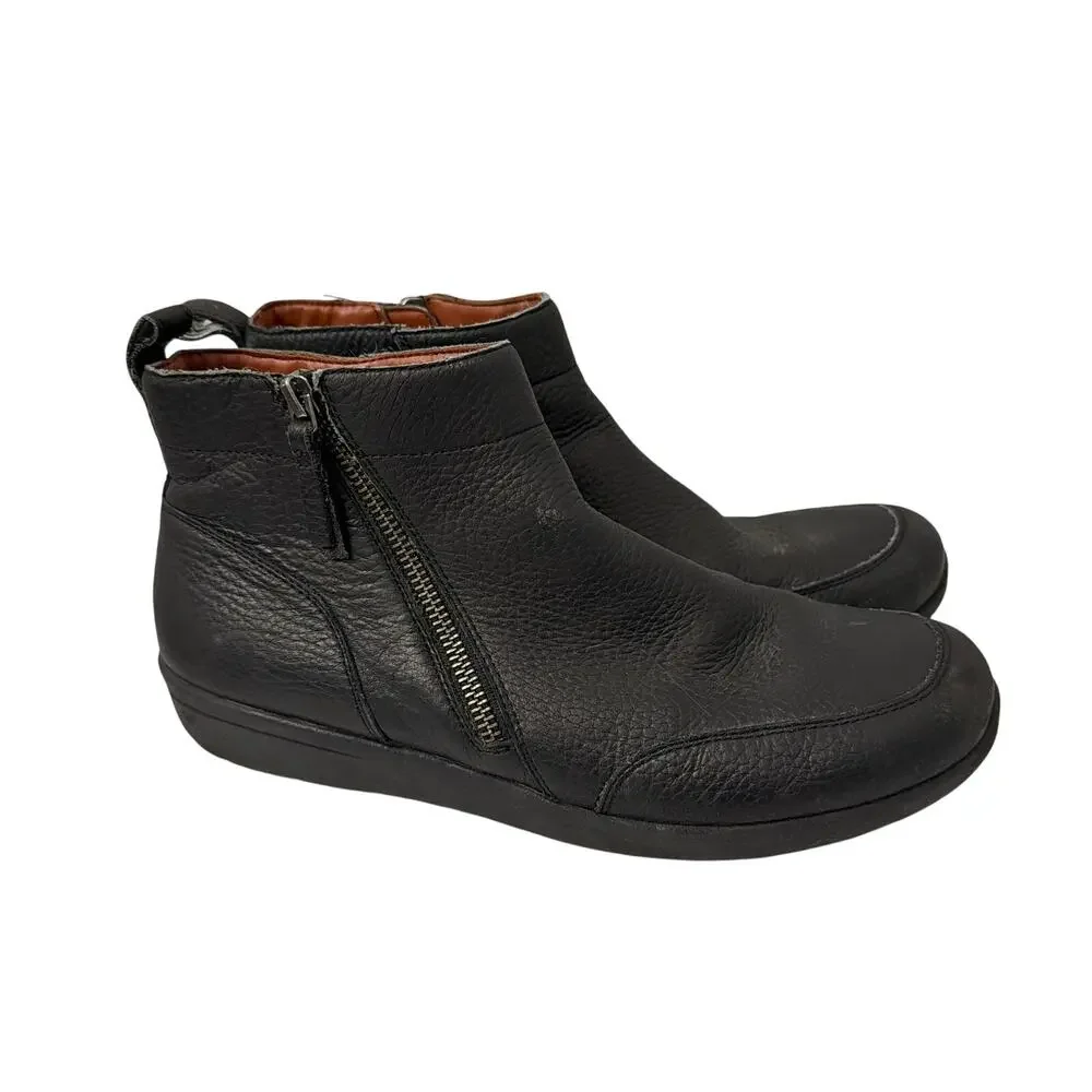 Vionic Lois Ankle Boots Womens Size 9.5 Black Leather Side Zipper